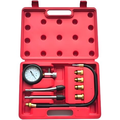 Equipement Express Sicoba – Testeur de compression moteur essence 9 pièces – Manomètre 0-20 Bar – Adaptateurs pour bougies M10/M12/M14/M18 – Mallette de rangement