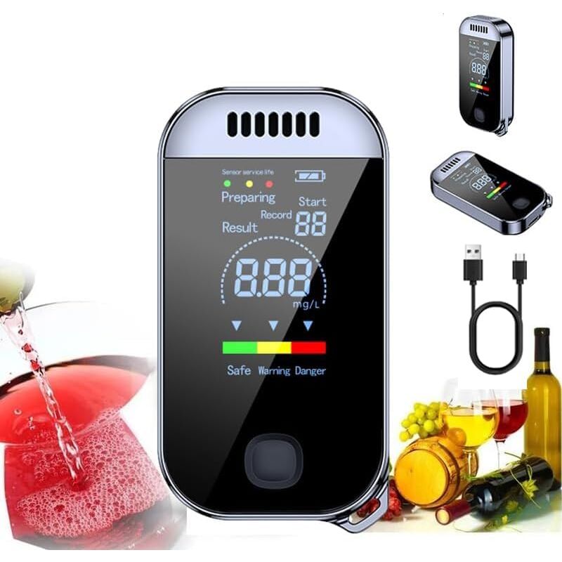 Testeur d'alcool avec affichage numérique LED couleur et charge USB pour usage personnel Capteur semi-conducteur avec alarme Noir