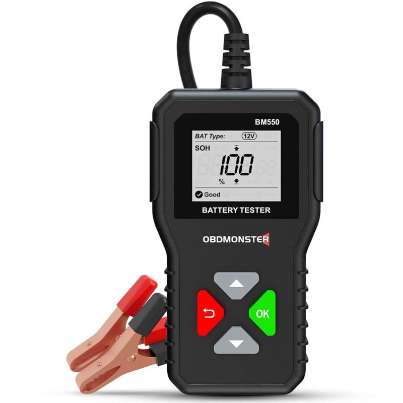 Memkey - Testeur de Batterie 6V 12V 24V,100-2000 cca 2Ah-220Ah Testeur d'alternateur automobile Analyseur de batterie numérique pour Voiture/Camion/