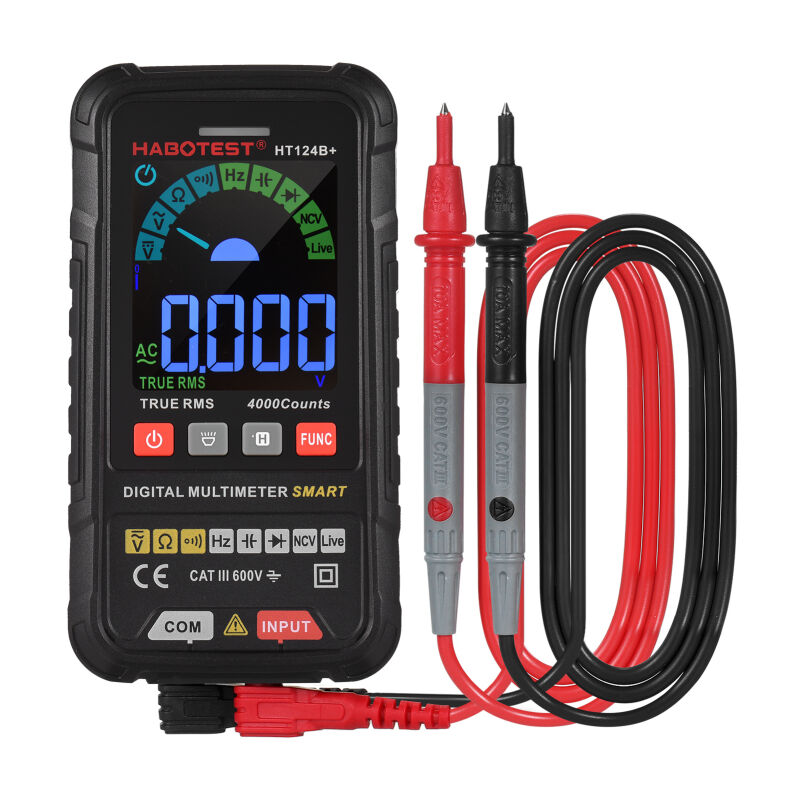 Multimètre numérique intelligent habotest HT124B+, 4 000 points, True rms, 600 v ac/dc, tension, résistance, continuité, fréquence, capacité, diode,