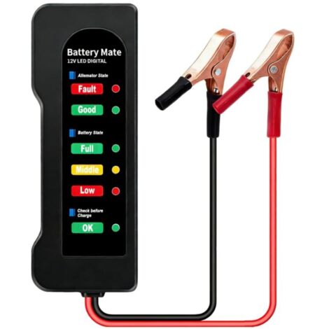 Testeur de Batterie Voiture 12V D'alternateur Auto avec Indication LED Vérificateur Digital Analyseur pour Vérifier Alternateur et Le Système Charge La Batteries -