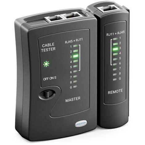 Testeur de Câble Réseau RJ11 RJ12 RJ45 ISDN LAN - pour Câbles Patch CAT6 CAT7 CAT8 - Testeur de Cordon et Câblage - Noir