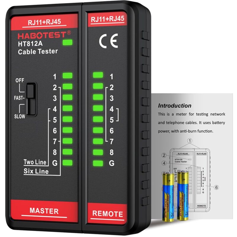 Testeur de câble réseau,HT812A avec port RJ45 RJ11, outil de test de câble Ethernet, haut-parleur, coaxial, vidéo et données rapide/lent, test de