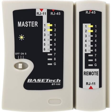 Testeur de câbles Basetech BT-100 Convient pour RJ-45, RJ-11