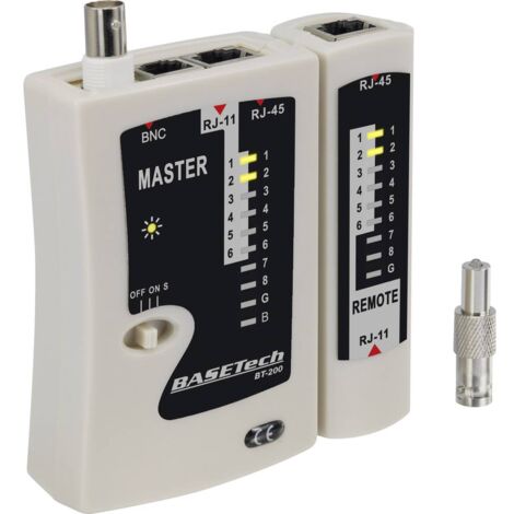 Testeur de câbles Basetech BT-200 Convient pour RJ-45, RJ-11, BNC