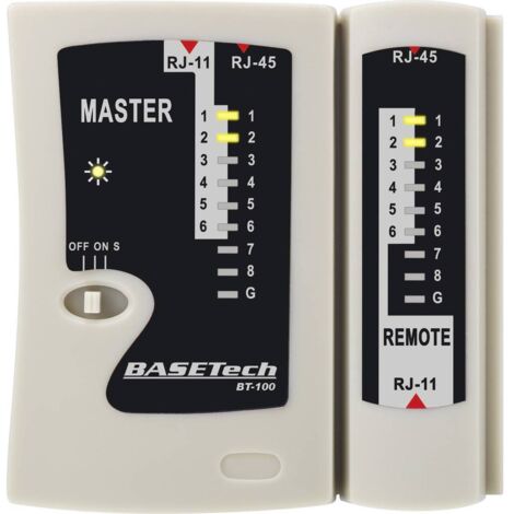 Testeur de câbles BT100 – Pour RJ45 et RJ11 – Affichage LED – Contrôle de câbles séparés – Test de blindage – Basetech