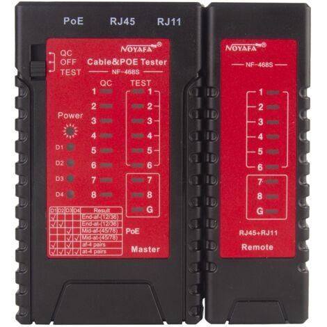 Testeur de câbles réseau NOYAFA NF-468S, testeur de câbles Ethernet RJ12, RJ11 et RJ45 pour CAT5, CAT5E, CAT6 et CAT6A, testeur PoE, testeur de continuité pour câbles UTP/STP, testeur de ligne télépho