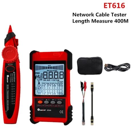 Testeur de câbles réseau portable ET616 : intègre une fonction de test PoE, mesure la longueur des câbles, détecte les courts-circuits et les circuits ouverts, et inclut une fonction de traçage de fil