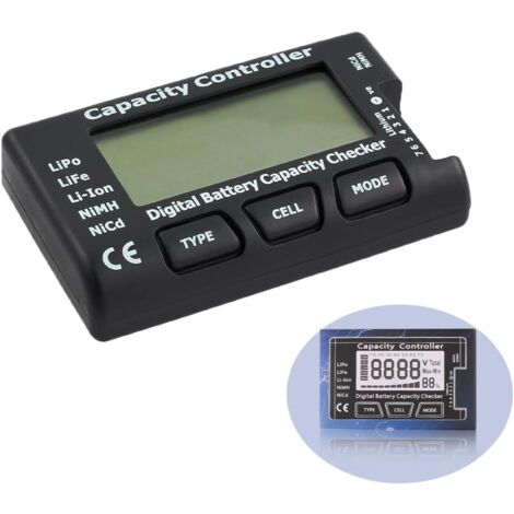 LRAPTY Testeur de capacité de Batterie numérique, Capacité de la Batterie de Tension Vérificateur Contrôleur Testeur avecEcran LCD, pour LiPo Vie NiMH Li-ION