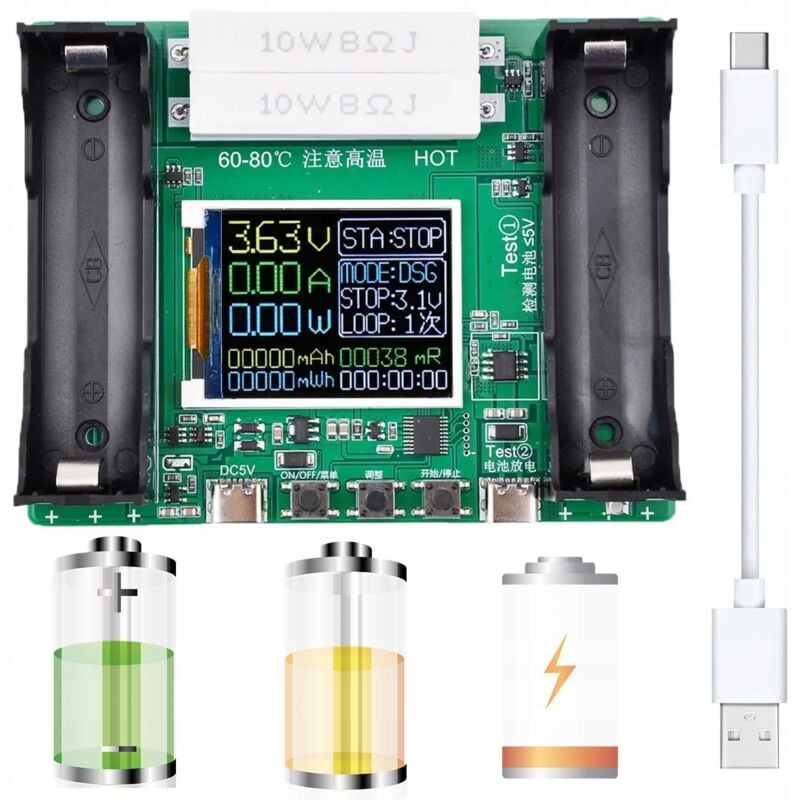 Tester di capacità e resistenza LCD per celle USB-C 18650