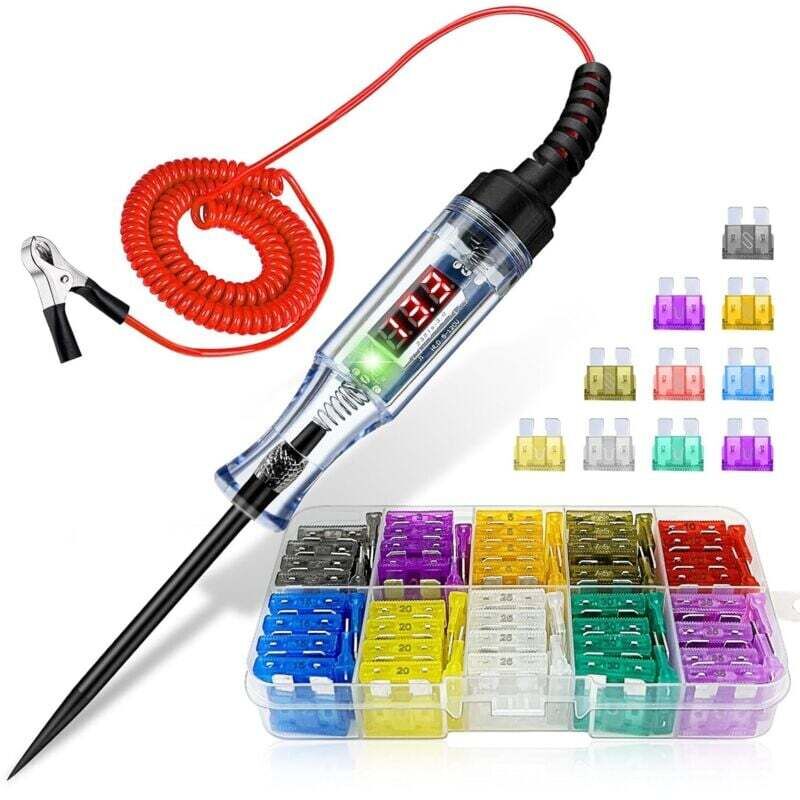 Testeur de Circuit Intelligent et 100Pcs Fusible Voiture Set, 2,5-32V Fusible Testeur Tension avec Numérique LED Lampe Temoin pour Circuits, Fusibles