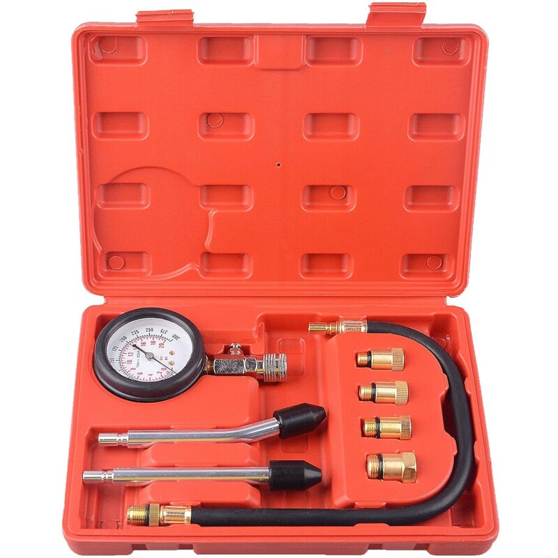 Testeur de Compression, Coffret de compressiomètre Set de compresseur pour Tous Moteurs Deux Kfz M10 M12 M14 M18 0-20 bar & 0-300 psi
