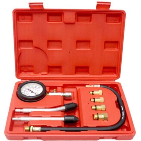 Testeur de Compression, Coffret de compressiomètre Set de compresseur pour Tous Moteurs Deux Kfz M10 M12 M14 M18 0-20 bar & 0-300 psi