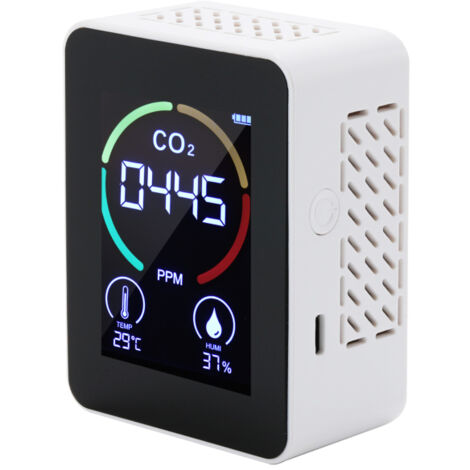 Testeur de concentration de CO2 avec écran LCD 2,8 pouces, mini détecteur de dioxyde de carbone, hygromètre et thermomètre, moniteur de qualité de l'air, batterie au lithium 1200 mAh, compteur de CO2