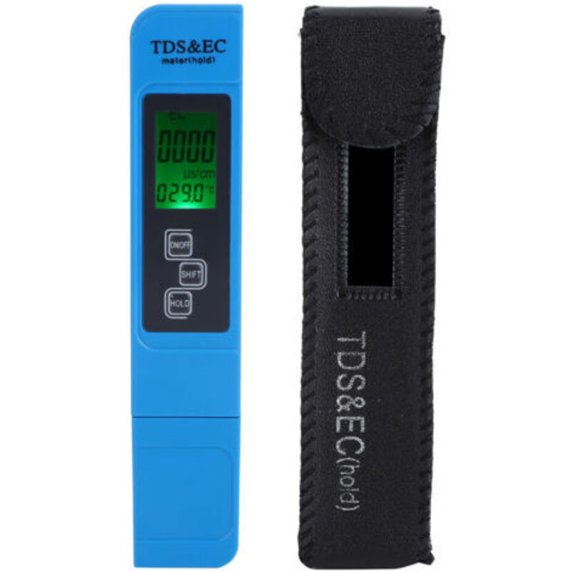Testeur de Conductivité Électrique 3 en 1 Bleu, Stylo de Mesure TDS EC pour l'Analyse de Qualité de l'Eau avec Fonction de Rétroéclairage - KZQ
