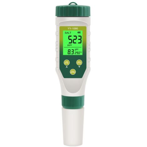 Testeur de pH 5 en 1, pH, EC, TDS, salinité et température avec affichage simultané innovant de trois données, pH de piscine, étanchéité IP67, testeur de salinité pour eau potable et aquariums