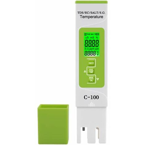 Testeur de pH-mètre 5 en 1, compteur numérique de qualité de l'eau pour tester TDS/EC/Salinité/SG. / Test de température très précis pour l'eau potable, la maison, la piscine, l'aquarium (Vert)