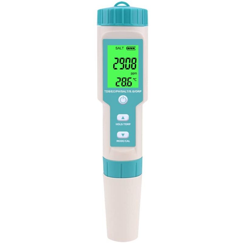 Testeur de pH numérique 7 en 1 (0,01) haute précision pour la qualité de l'eau (TDS, EC, salinité, température, ORP, SG, pH) pour l'eau potable, la