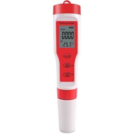 Testeur de pH/TDS/EC/température portable 4 en 1 avec compensation de température et arrêt automatique pour piscines, eau potable et aquariums.