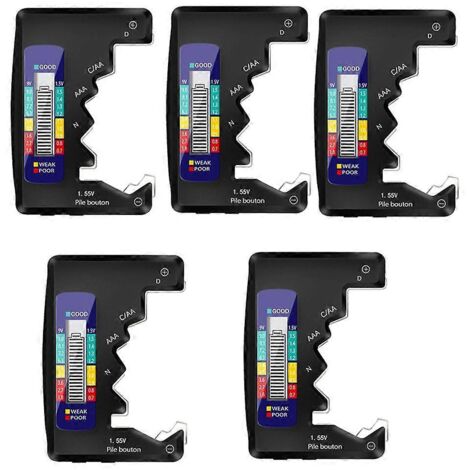Testeur de piles numérique 5 pièces avec écran LCD AA/AAA/9V/1,5V,A--