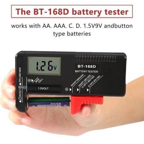 Testeur de piles numérique universel pour piles AA, AAA, C, D, PP3, 9V, 1,5V et piles boutons - Fonctionne sans piles