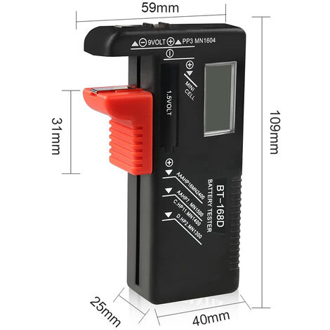Testeur de Piles numérique,Testeur de Piles Universel,Batterie Testeur,pour AA, AAA, C, D, PP3, 9V, 1.5V, Piles Bouton - Fonctionne sans Pile