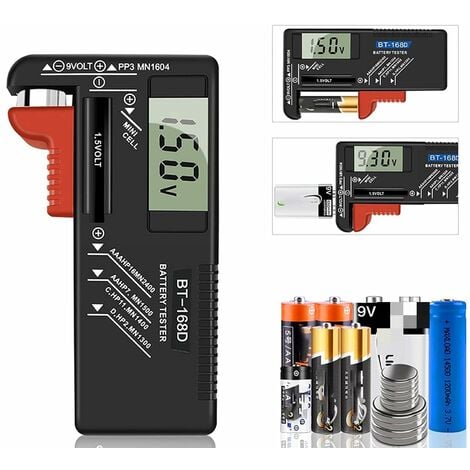 Testeur de Piles numérique,Testeur de Piles Universel,Batterie Testeur,pour AA, AAA, C, D, PP3, 9V, 1.5V, Piles Bouton - Fonctionne sans Pile