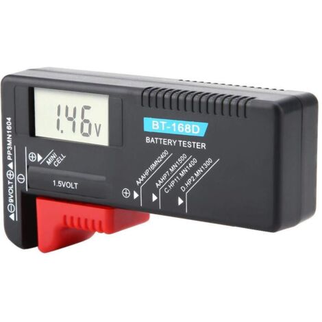 Testeur de Piles, Testeur de Tension de Batterie Universel pour Piles AA/AAA/C/D-1.5V, PP3-9V et Piles Bouton, BT-168D Testeur de Batterie LCD Numérique, Fonctionne sans Pile