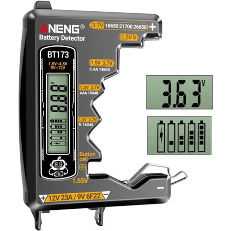 Testeur de Piles, Vérificateur de Piles à Affichage à Double Plage pour Piles 1.5V/3.7V/9V 6F22/12V 23A, AA, AAA, C, D, Bouton et Lithium, Détecteur de Tension de Piles Universel pour Usage Domestique