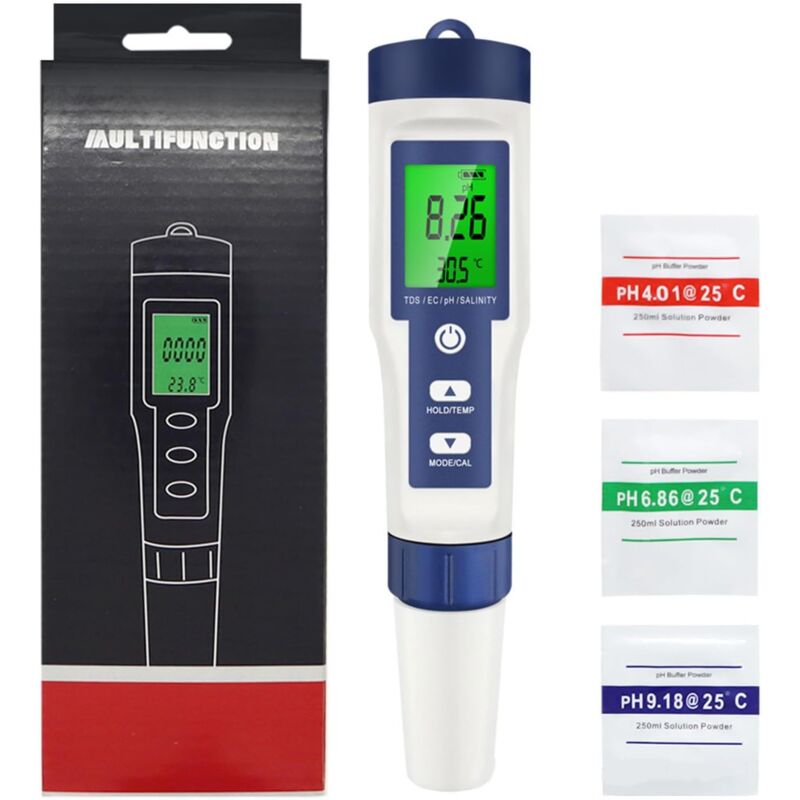 Testeur de précision numérique d'eau TDS Salinité et température 5 en 1 Ensemble de plusieurs gammes de test d'eau multifonction Testeur de qualité