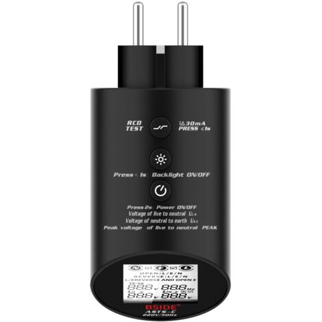 Testeur de prise 220V – Détecteur de puissance avec écran LCD – Test de polarité et de fuite – Utilisation électriciens et domestique – Durficst