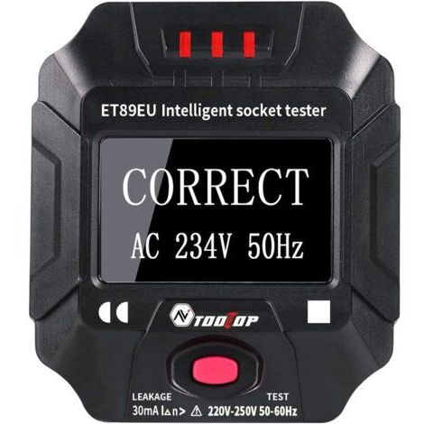 Testeur de Prise Electrique, Mesureur de Terre Détecteur de Prise Numérique Portable Intelligent Testeur RCD de Testeur de Câblage de Fréquence de Tension de Prise LCD Noir