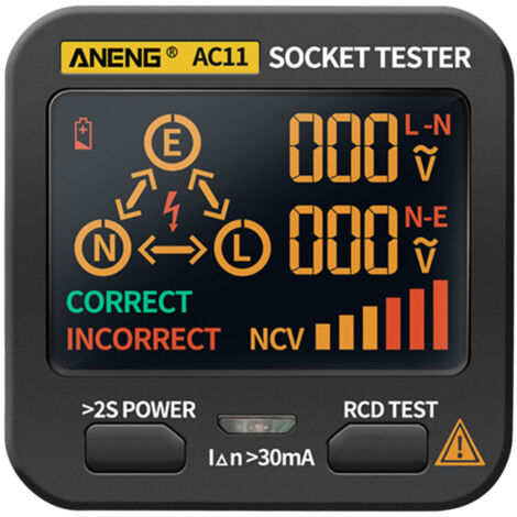 Testeur de prise électrique multifonction, détecteur de fuite électrique avec écran LCD, détecte fil de terre, fil neutre, fil phase, RCD