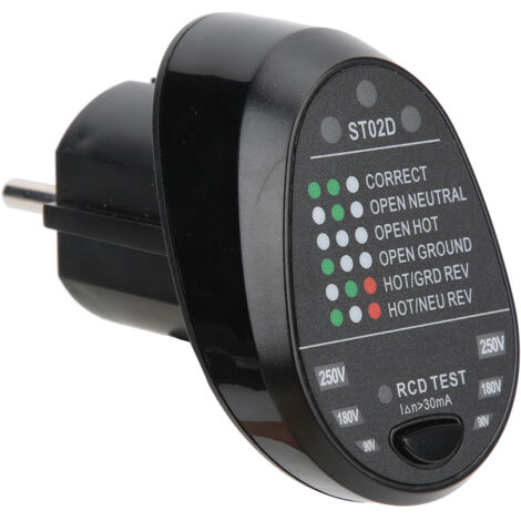 Testeur de Prise électrique, RCD Testeur De Sortie De Détecteur De Polarité de Circuit de Test de Fil de Terre en Direct Neutre Automatique(EU Plug)