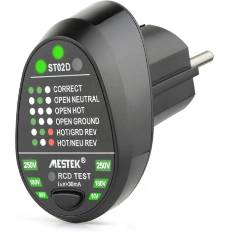 Testeur de Prise électrique, RCD Testeur De Sortie De Détecteur De Polarité de Circuit de Test de Fil de Terre en Direct Neutre Automatique(EU Plug)