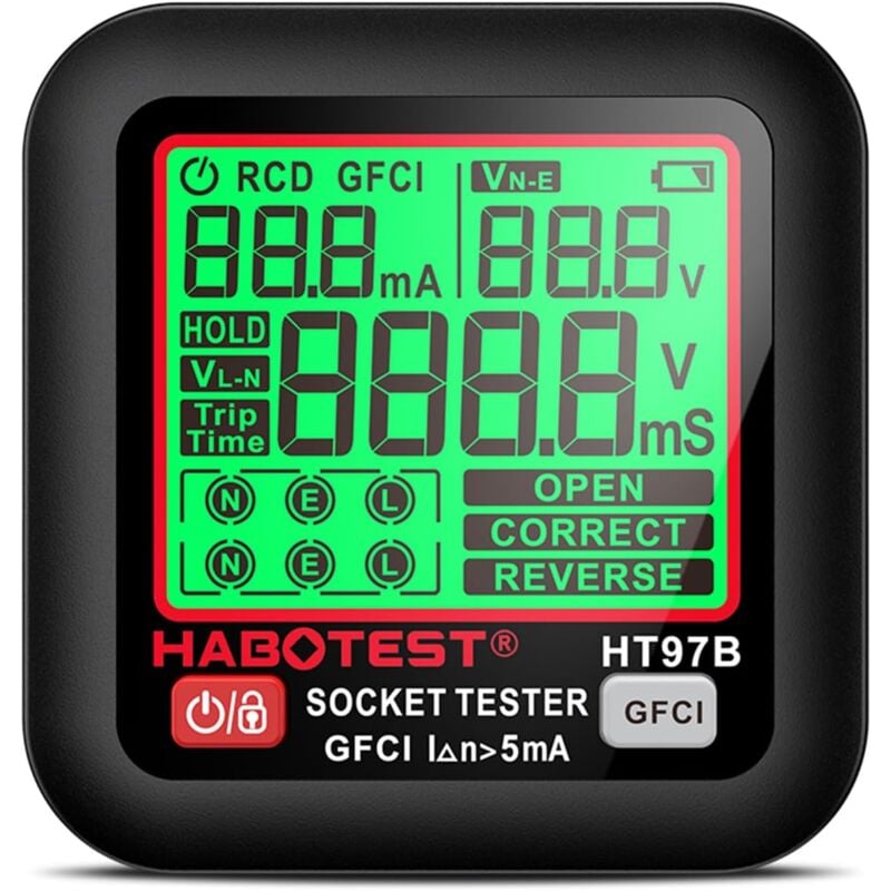 Durficst - Testeur de prise électrique, testeur de prise numérique HT97B, test de tension, détecteur de prise de courant américaine, test de fuite