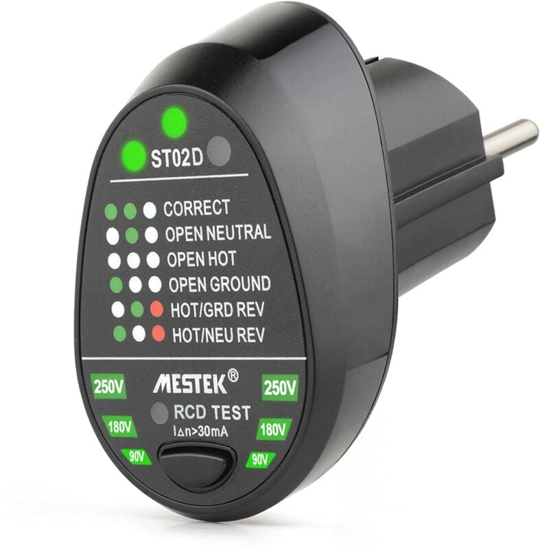 Sunxury - Testeur de prise électrique, testeur de sortie de détecteur de polarité rcd, test automatique de fil de terre direct neutre (prise ue)