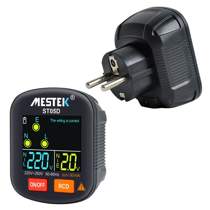 Lifcausal - Testeur de prise numérique portable 30-250 v, détecteur de tension rcd, outil de vérification de polarité de terre et de phase avec écran