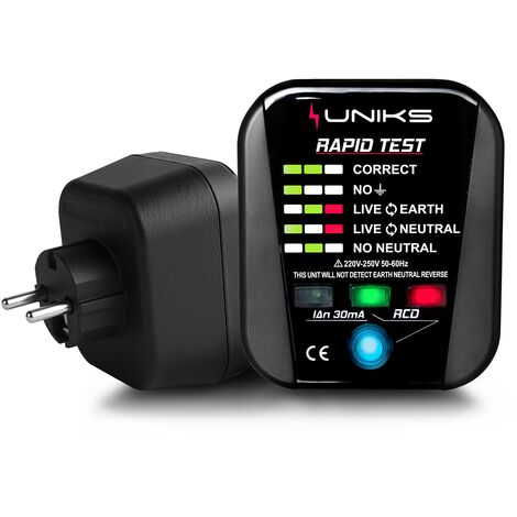 Testeur de prise professionnel, test de disjoncteur différentiel et de polarité Uniks RAPIDTEST
