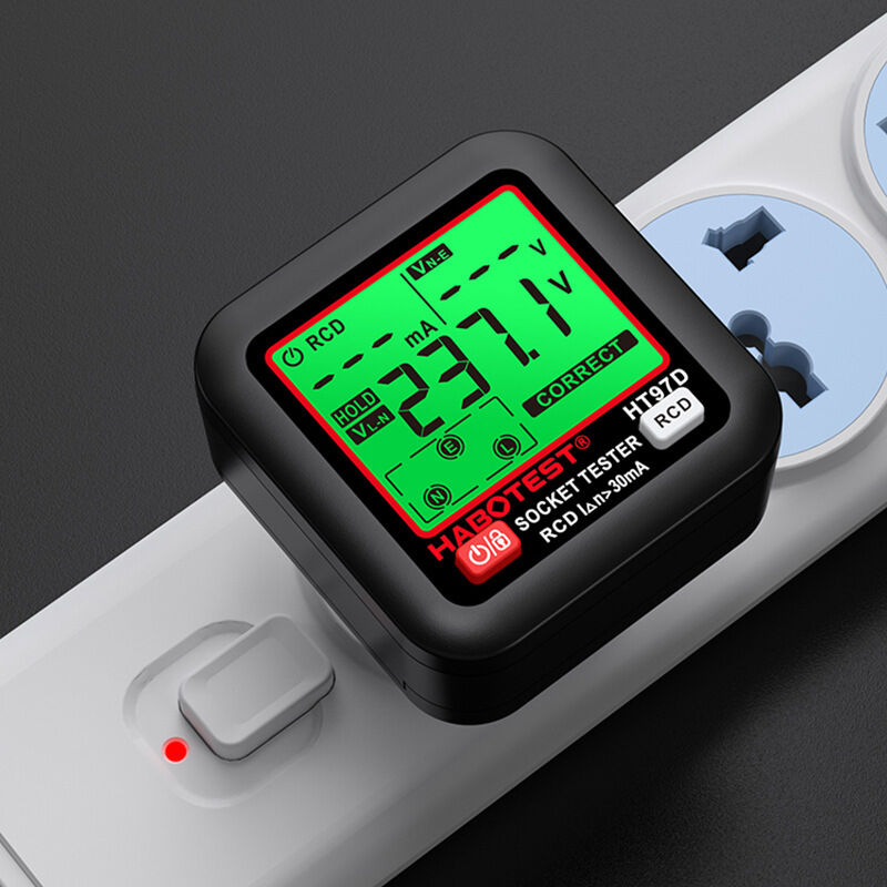Testeur de prises avec test RCD et écran LCD, 6 types de diagnostics de pannes, affichage de la tension et de la fréquence, 90-250V/45-65Hz
