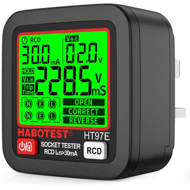 Durficst - Testeur de Prises avec Test rcd, Testeur de Circuit Electrique, Automatique Détecteur de Tension de Polarité 30-260V, 6 Types de