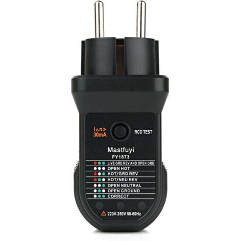 Testeur de Prise,Testeur de Prise électrique RCD Avancé Détecteur de Polarité de Circuit électrique de Fil de Terre Direct Neutre Automatique Testeur de Fuite électrique Prise Testeur