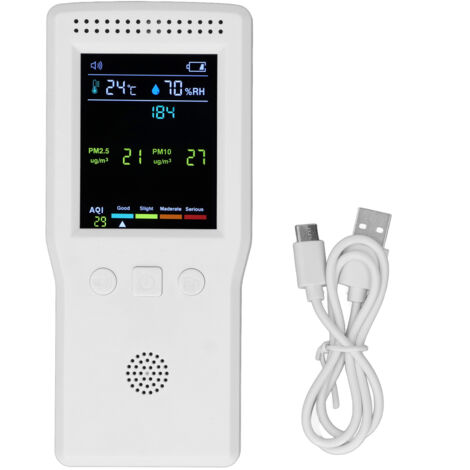 Testeur de Qualité d'Air 9 en 1 - Détecteur de CO2, PM2.5, PM10, HCHO, TVOC, Température et Humidité - Multifonctionnel