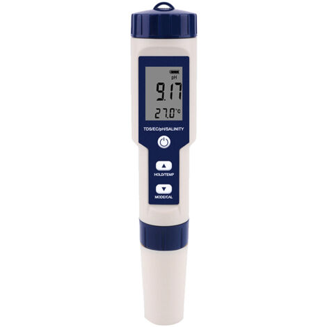 Testeur de qualité de l'eau 5 en 1, détecteur d'analyseur de qualité de l'eau de compteur numérique, test de PH/TDS/EC/température/salinité