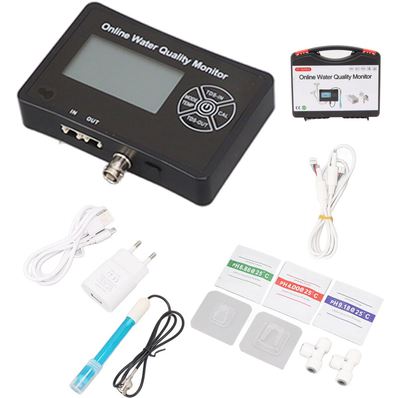 Testeur de qualité de l'eau 5 en 1 PH TDS EC RH TEMP Testeur d'eau numérique de haute précision EU Plug 100-240V Rechargeable