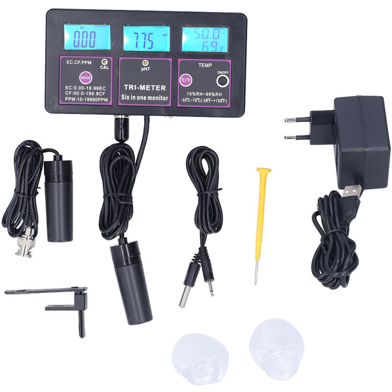 Eosnow - Testeur de qualité de l'eau 6 en 1, multifonction ph Temp ec cf rh tds mètre pour Aquarium hydroponique, prise ph 217EU 230V