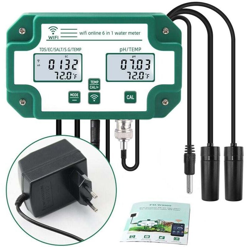 Gotrays - Testeur de qualité de l'eau 6 en 1 WiFi multi-paramètres moniteur de qualité de l'eau numérique PH/total des solides