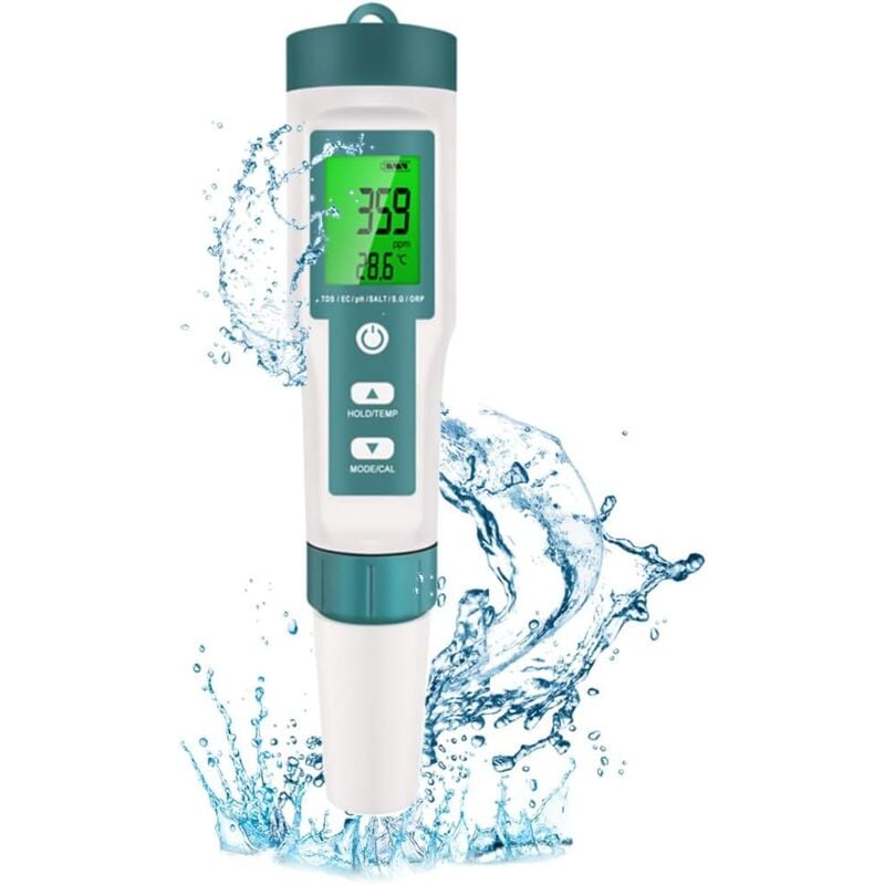 Testeur de qualité de l'eau 7 en 1 avec rétro-éclairage, testeur PH/TDS/Temp/EC/salinité/SG/ORP avec ATC, ph-mètre numérique Portable, Stylo