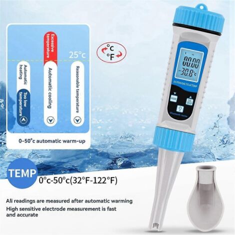 Testeur de qualité de l'eau Bluetooth 5 en 1 : TDS, pH, salinité, température