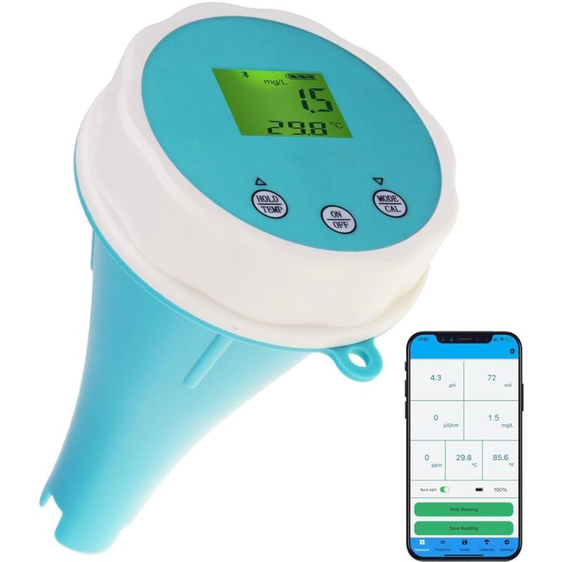 Testeur de qualité de l'eau intelligent : moniteur flottant Bluetooth 6 en 1 pour piscines, spas et culture hydroponique – Mesure du pH, de la